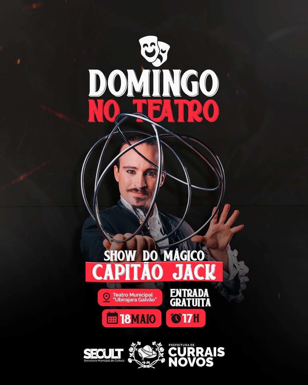 Projeto “Domingo no Teatro” terá apresentação do mágico Capitão Jack no próximo dia 18