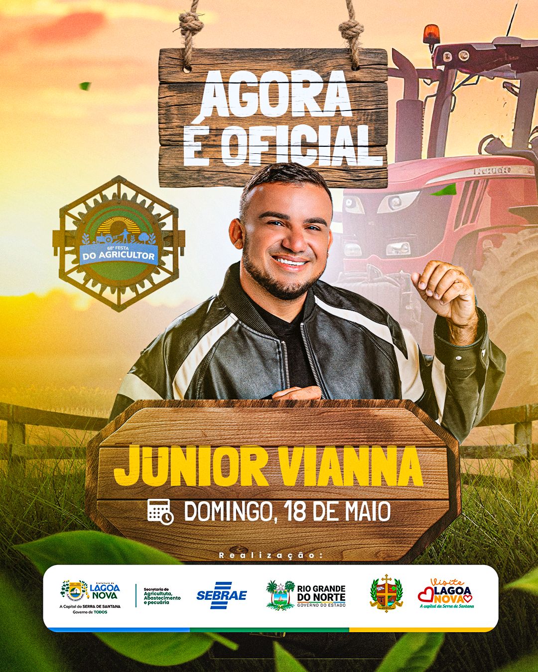 Junior Vianna é atração confirmada na 68ª Festa do Agricultor em Lagoa Nova!