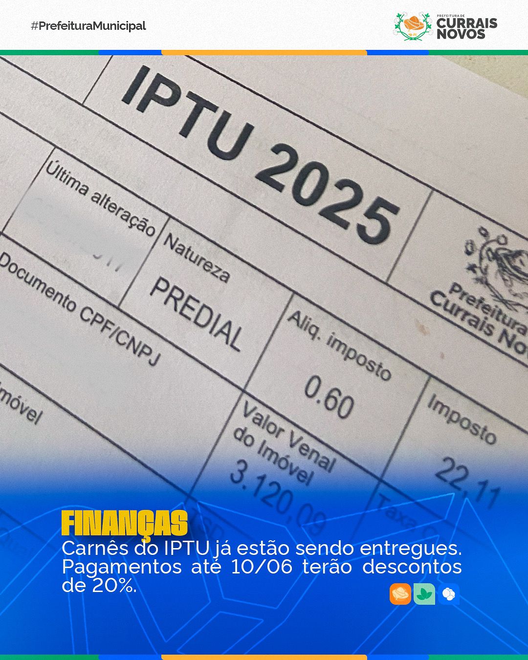 Carnês do IPTU já estão sendo entregues. Pagamentos até 10/06 terão descontos de 20%