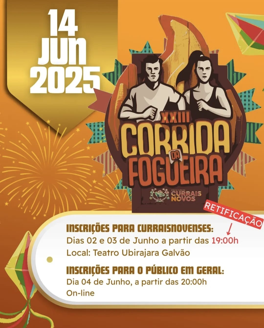 Inscrições da XXIII corrida da fogueira começam nesta Segunda, 02 de Junho, em Currais Novos