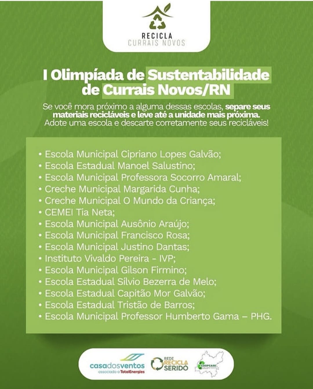 Currais Novos realiza a I Olimpíada de Sustentabilidade com apoio de escolas e comunidade