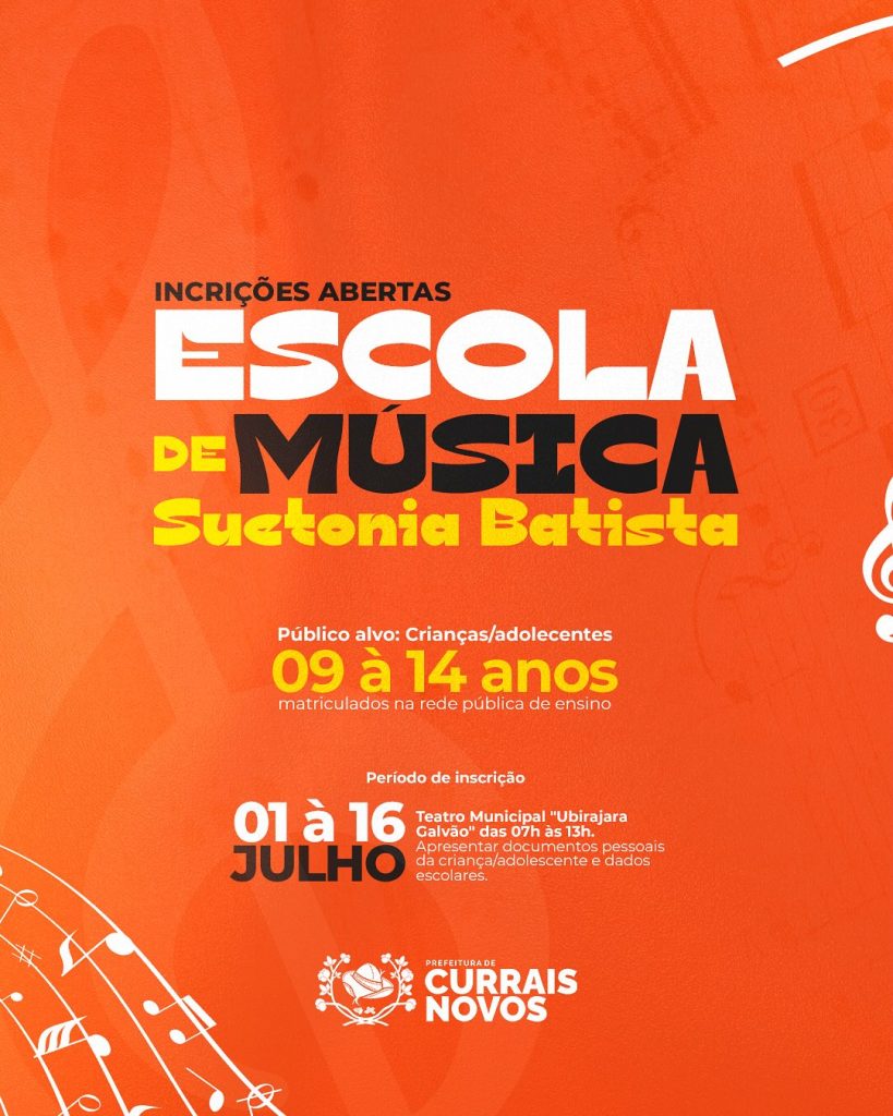 Inscrições abertas para a Escola de Música “Suetônia Batista”