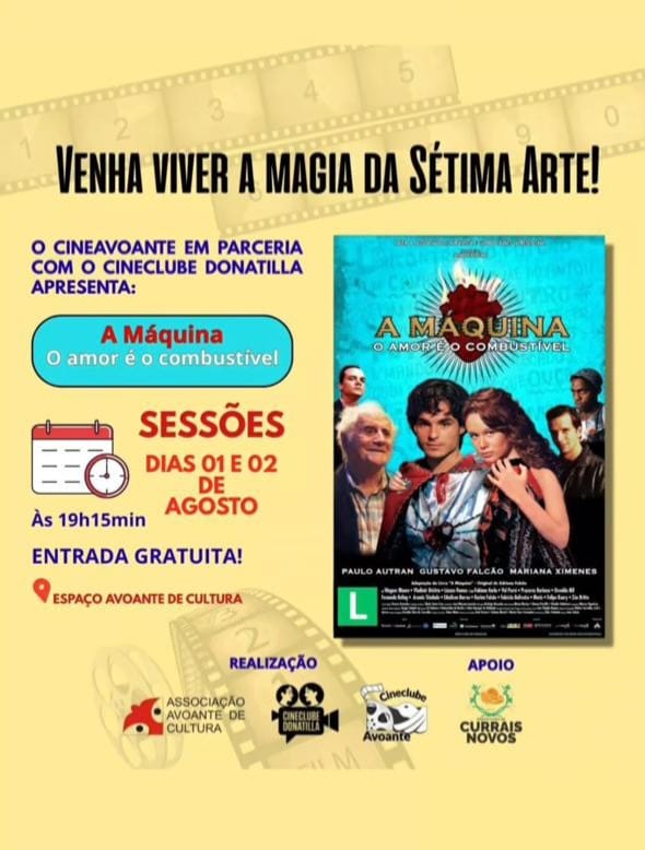 Cineclube exibe filme “A Máquina” em sessões gratuitas nos dias 1º e 2 de agosto em Currais Novos
