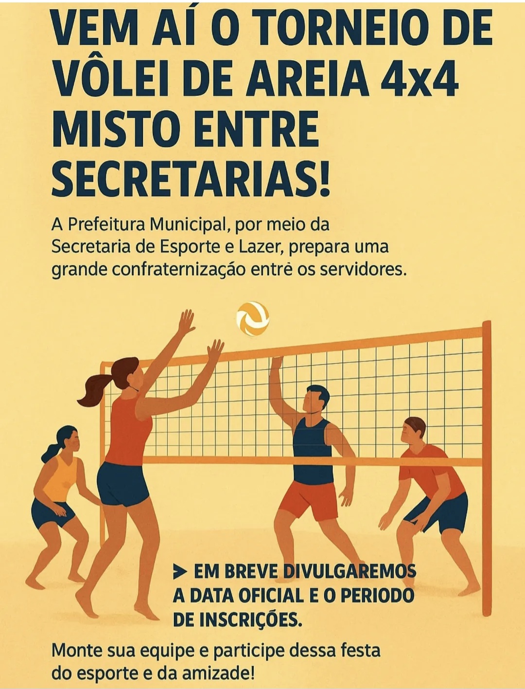 Prefeitura anuncia Torneio de Vôlei de Areia 4×4 Misto entre Secretarias