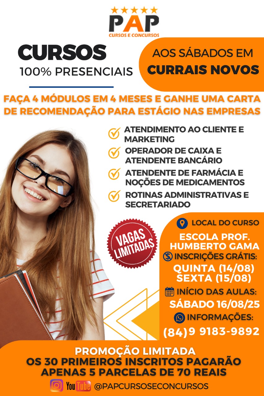 Oportunidade: Cursos profissionalizantes chegam a Currais Novos com promoção especial