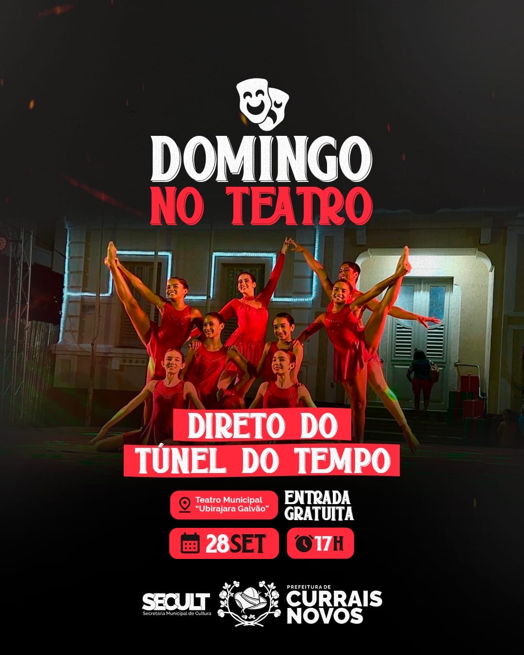 Direto do Túnel do Tempo: espetáculo gratuito neste domingo no Teatro Ubirajara Galvão