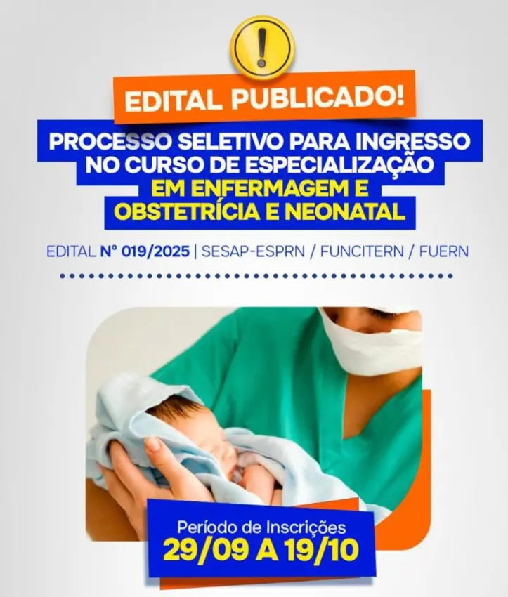 Inscrições abertas para processo seletivo de especialização em enfermagem