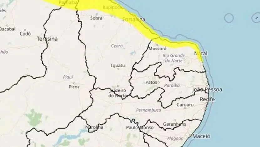Inmet alerta para ventos costeiros em 31 cidades do RN; veja quais