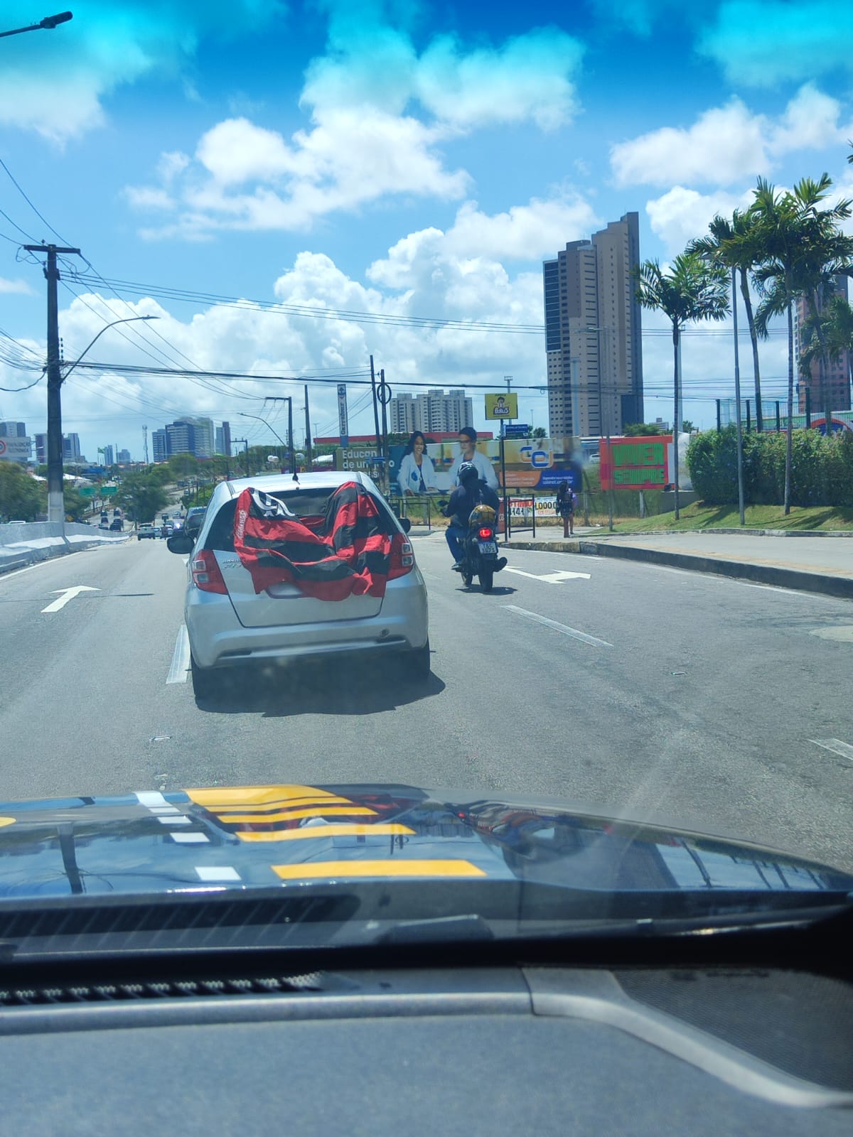 Flagrante Inusitado na BR-101: Motorista Tenta Esconder Placa Vencida com Bandeira de Time