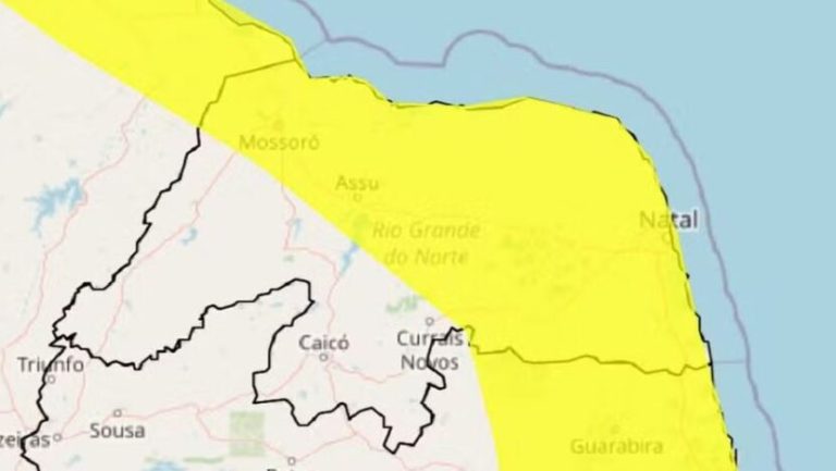 Inmet emite alerta de chuvas intensas para 103 cidades do RN, incluindo Currais Novos
