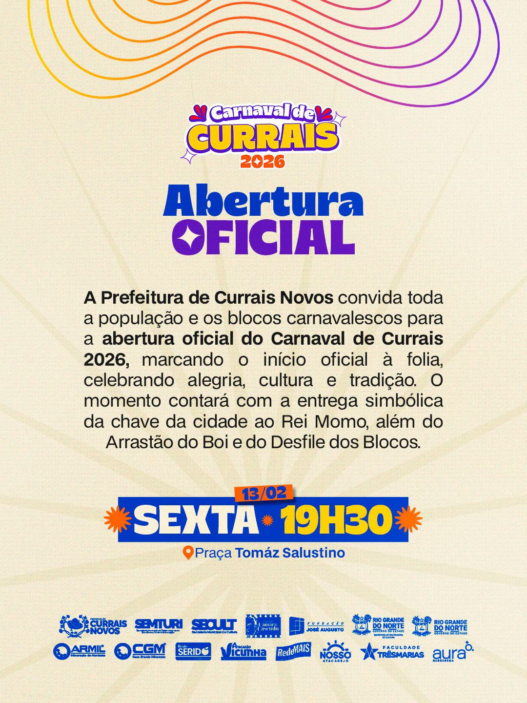 Prefeitura de Currais Novos realiza abertura oficial do Carnaval 2026 nesta sexta-feira (13)