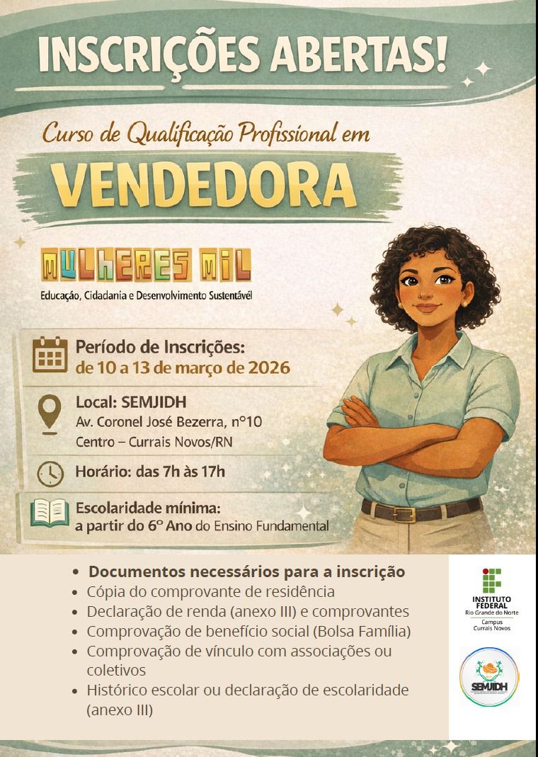 Curso de Vendedora para Mulheres é lançado pelo IFRN em parceria com a Prefeitura Municipal