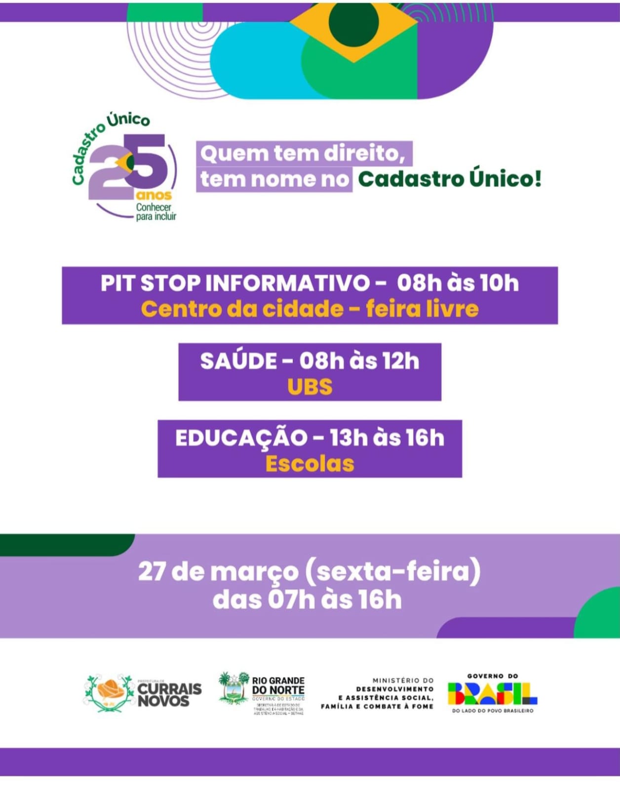 Currais Novos recebe ação do MDS nesta sexta-feira (27) pelos 25 anos do Cadastro Único