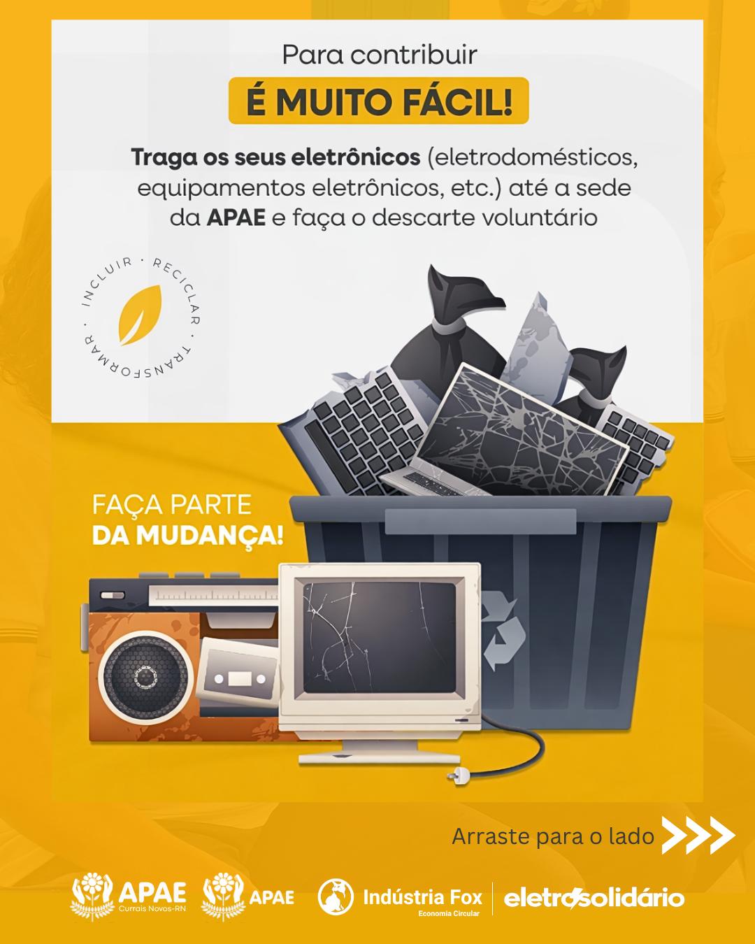 APAE Currais Novos realiza megacampanha de coleta de eletrônicos nesta sexta-feira (10)