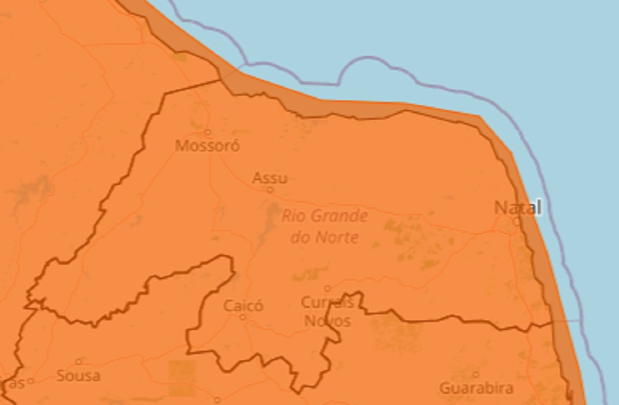 Inmet emite novo alerta de chuvas intensas de até 100 mm para todo o RN