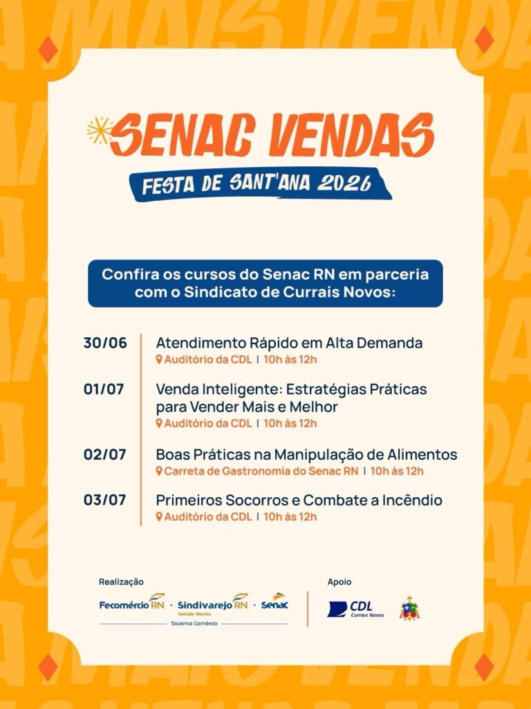 Senac RN promove programação de cursos gratuitos durante a Festa de Sant’Ana 2026 em Currais Novos