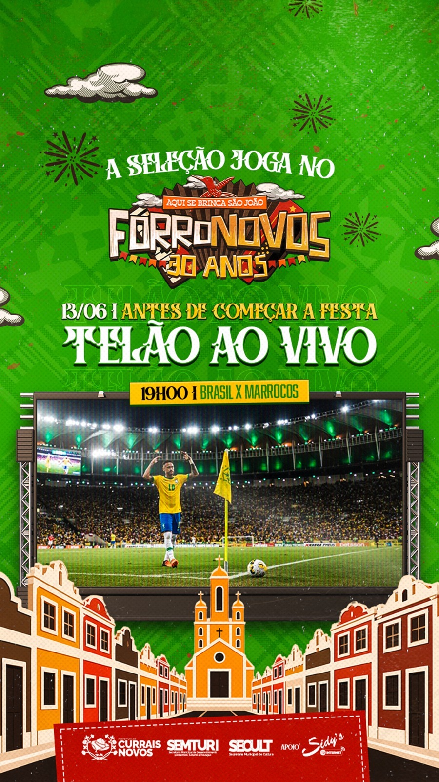 jogo da Seleção será exibido em telão no palco do Forronovos