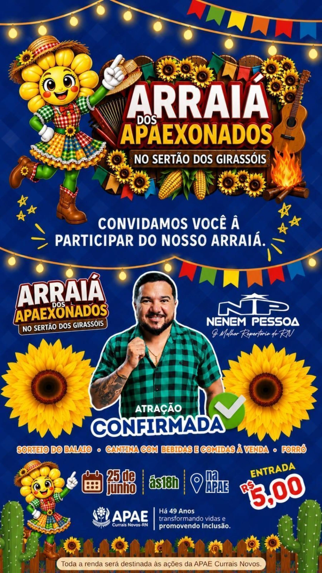 APAE Currais Novos realiza Arraiá Junino nesta quinta-feira com muita animação e inclusão