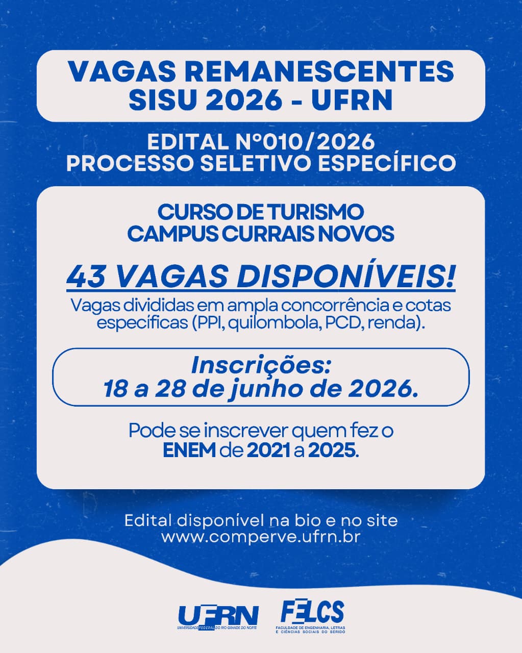 Educação | UFRN abre inscrições para vagas remanescentes do SiSU 2026.2