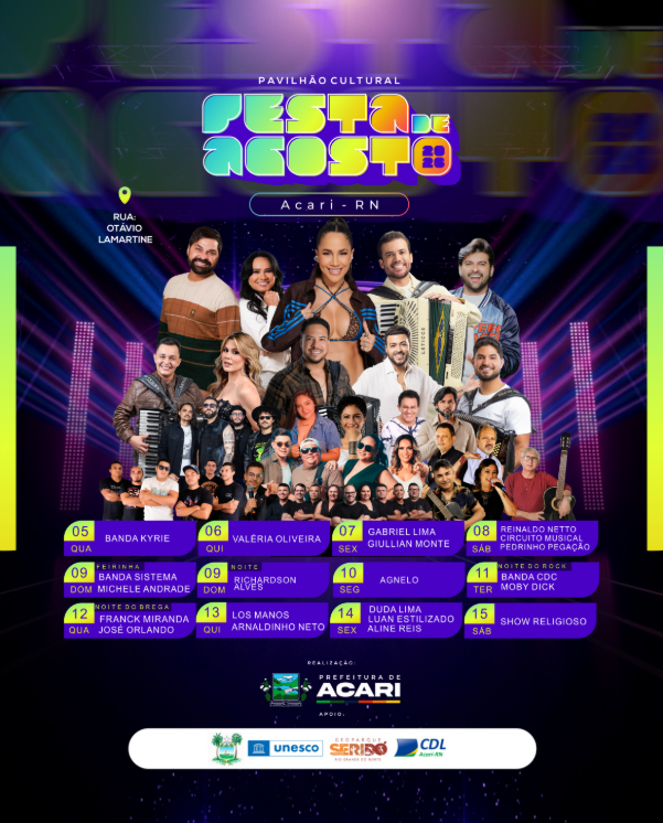 Acari divulga programação oficial do Pavilhão Cultural da Festa de Agosto 2026