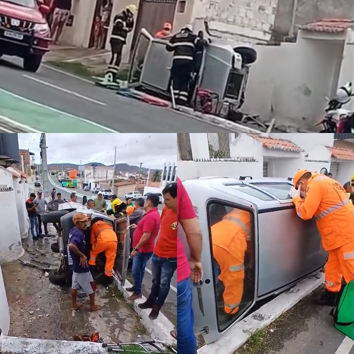 Idosos ficam feridos após carro perder o controle e subir calçada em Currais Novos