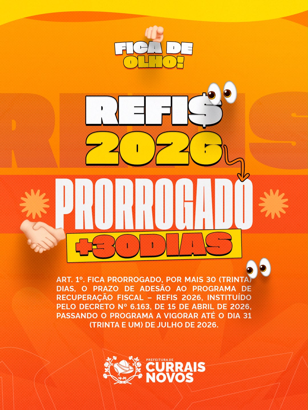 Economia | Prefeitura de Currais Novos prorroga prazo de adesão ao Refis 2026 até 31 de julho