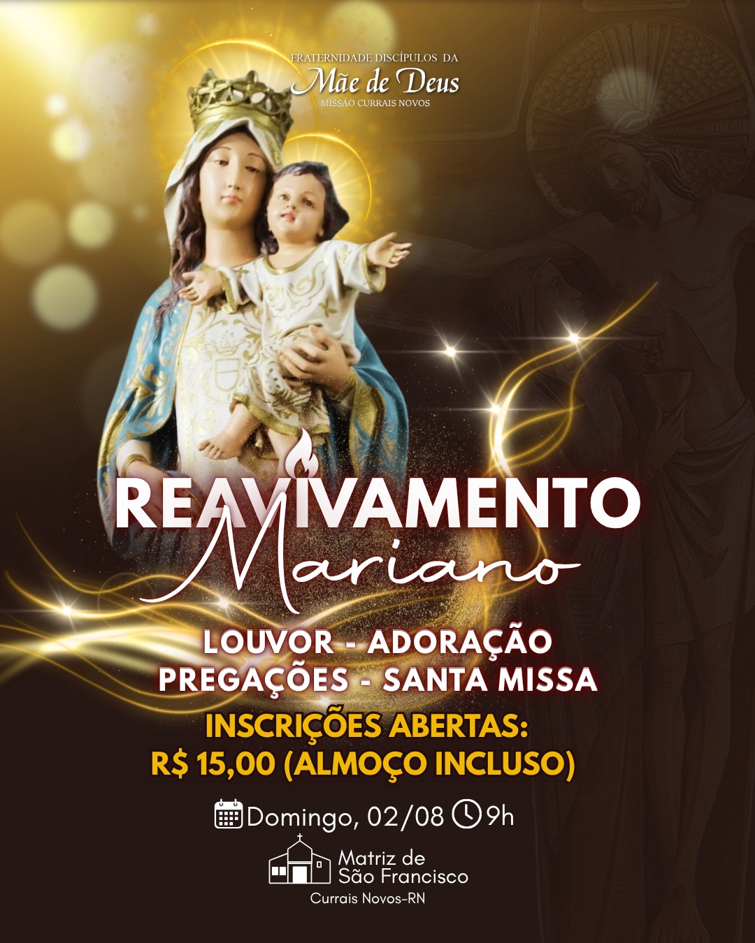 Reavivamento Mariano 2026 será realizado em agosto durante a Festa de Nossa Senhora dos Anjos em Currais Novos