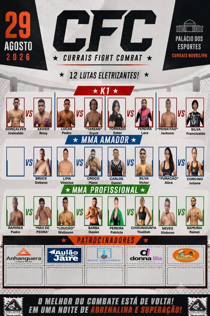 CFC – Currais Fight Combat abre venda de ingressos para grande noite de lutas em Currais Novos