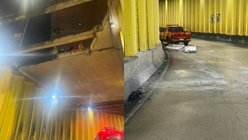 Bloco de concreto cai sobre túnel na Avenida Prudente de Morais após batida de carro