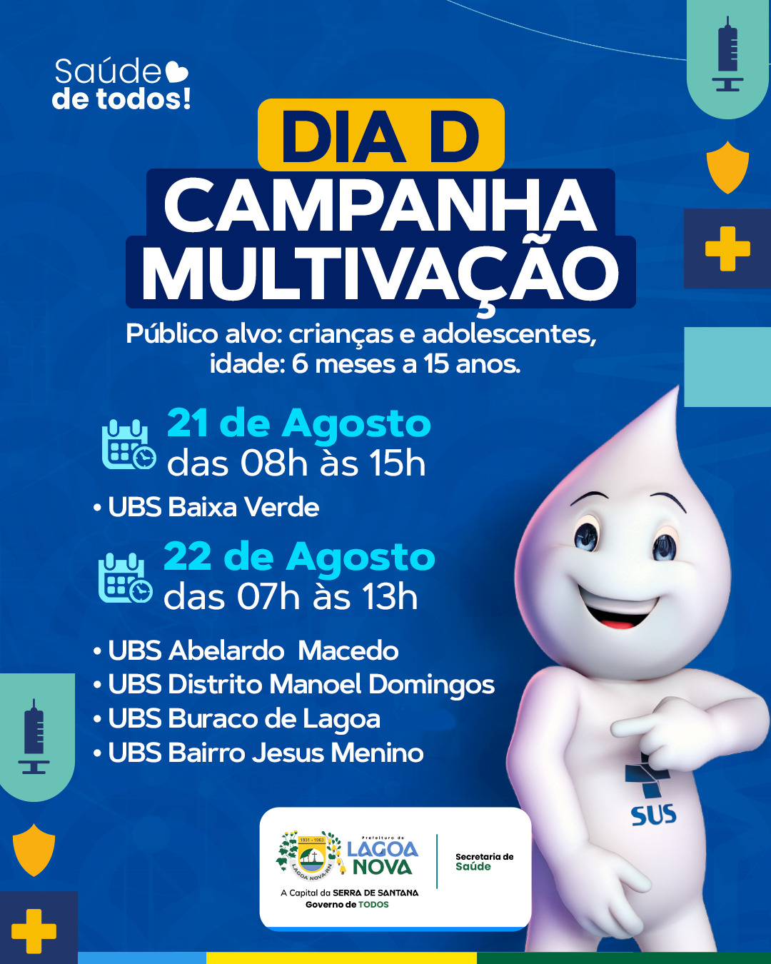 Prefeitura de Lagoa Nova realiza Dia D da Campanha de Multivacinação para crianças e adolescentes