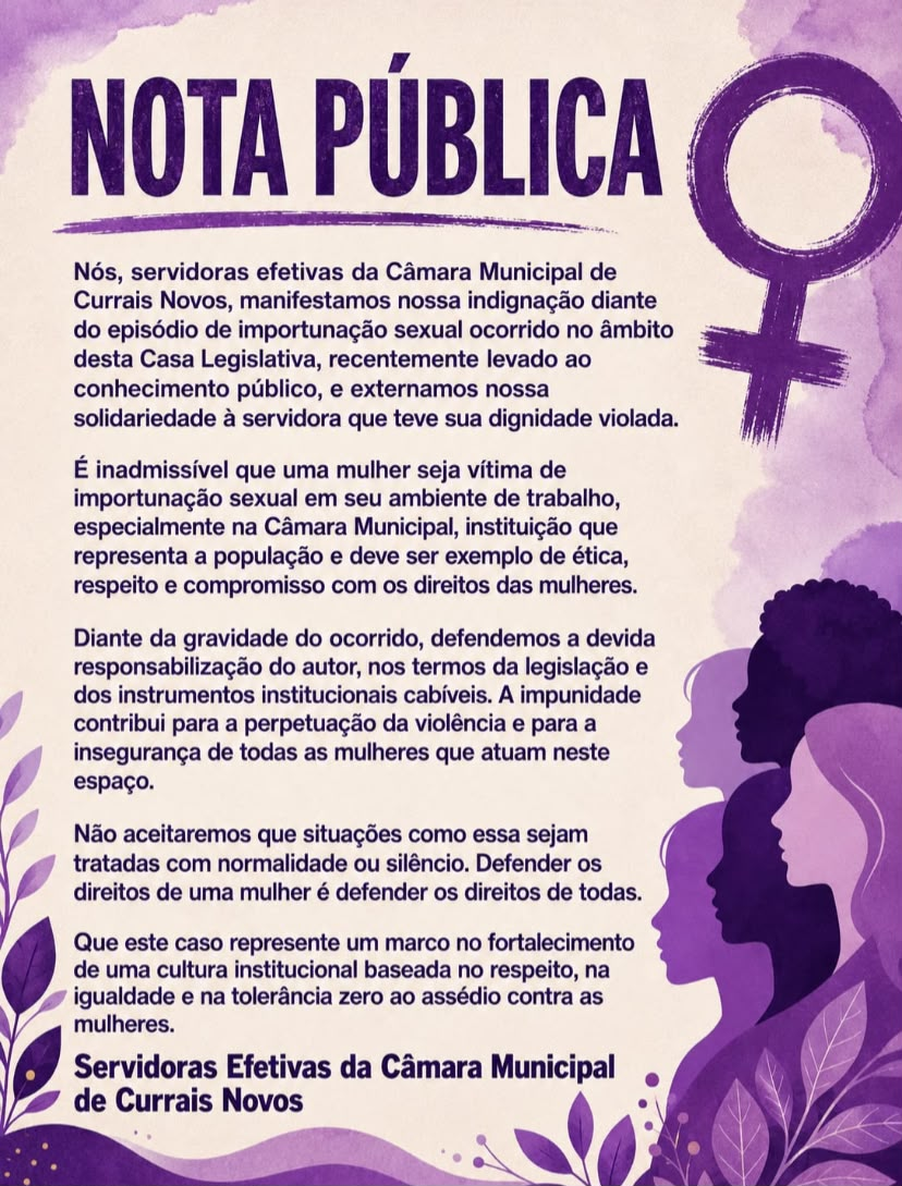 Servidoras da Câmara de Currais Novos divulgam nota após caso de importunação sexual
