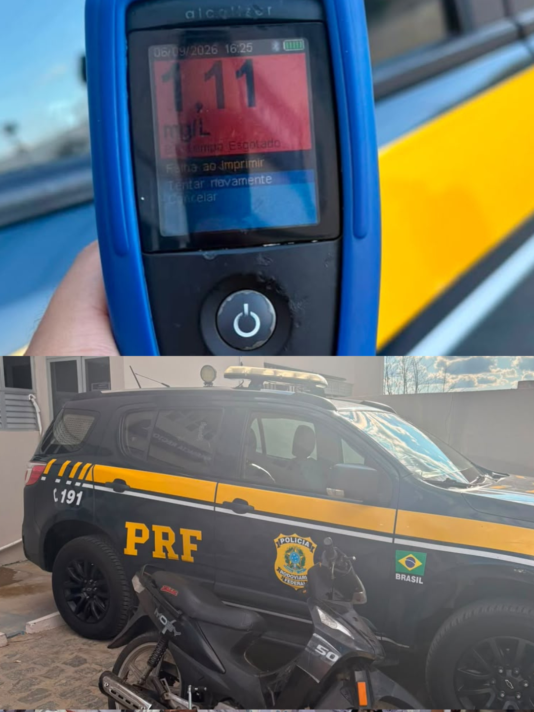 PRF prende condutor por embriaguez e recupera motocicleta com sinal de identificação adulterado