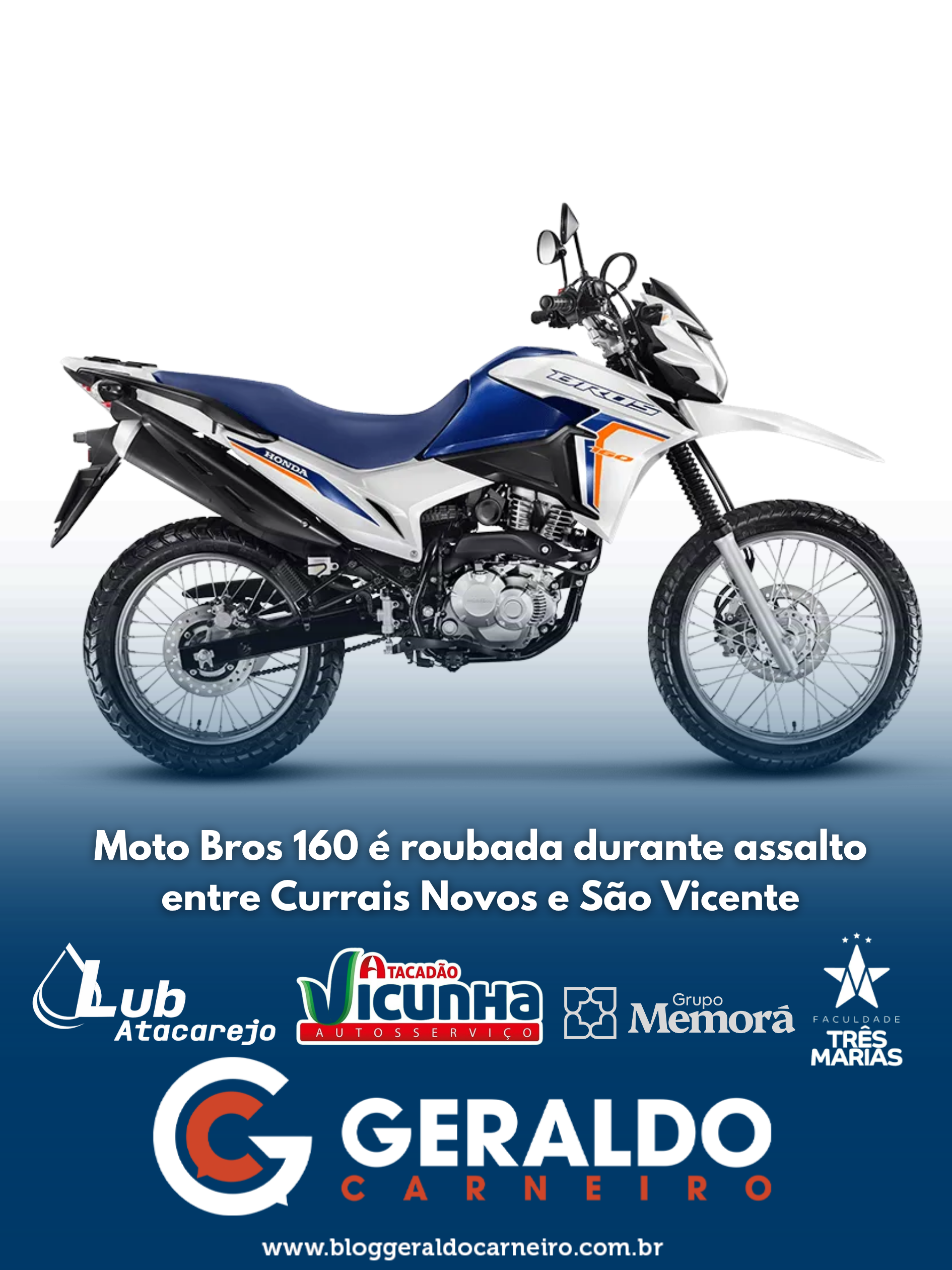 Moto Bros 160 é roubada durante assalto entre Currais Novos e São Vicente